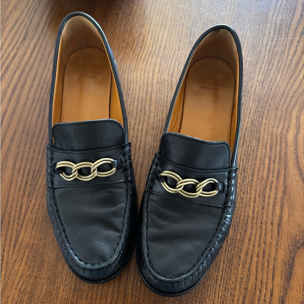 Sezane Black Loafers with Gold Chain Accent